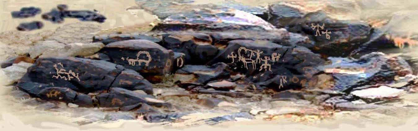 Typical rock art scene Negev Desert, Israel
