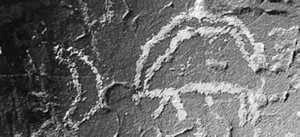 Detail of the Negev spring rock art panel with constellation overlay showing 
Orion, Aries, Scorpio positions